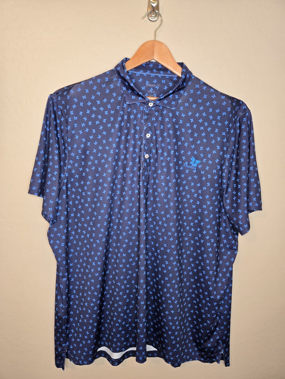 Johnnie-O Kapalua Men's 3XL Navy Blue Polo Shirt with Light Blue Pattern